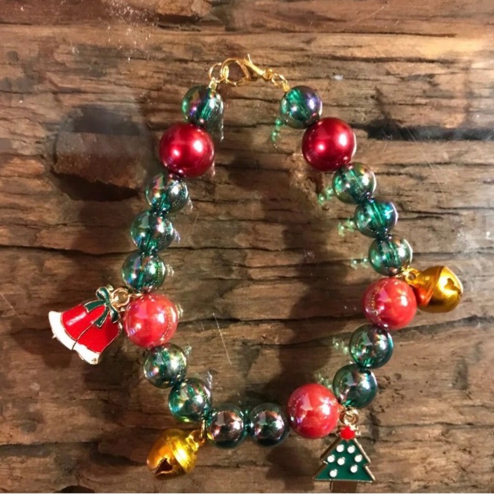 Festive Charm Bracelet with Red and Green Beads